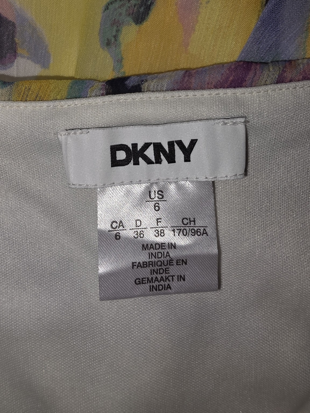 Dkny Yellow & Purple Floral Wrap Midi Dress NWOT, Size 6 - Picture 5 of 6